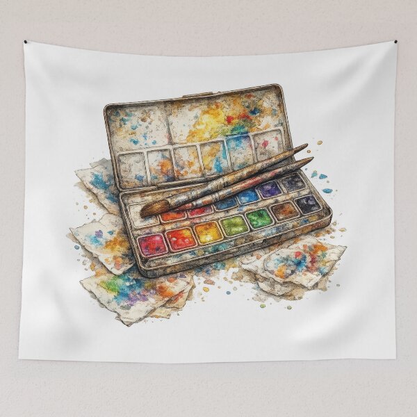 Item preview, Watercolor Paint Palette with Brushes and Colorful Splashes designed and sold by jgvisualarts.