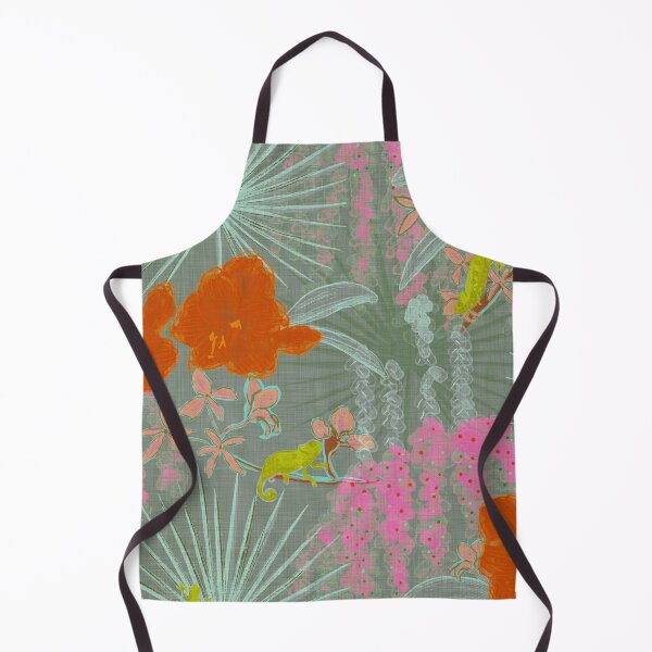 Item preview, Hot House Tropical Floral with Geckos, Frogs, Plumeria Sage and Bright Hot Pink Red Green designed and sold by LoveAlways-AEP.