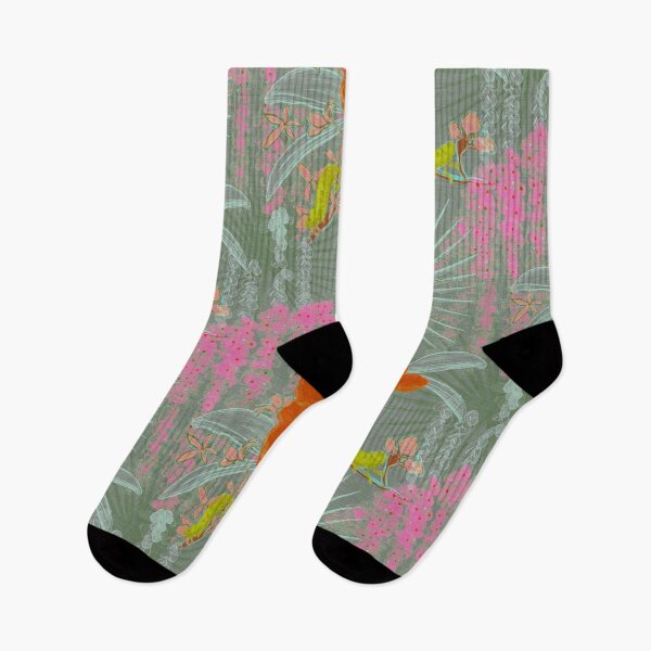 Item preview, Hot House Tropical Floral with Geckos, Frogs, Plumeria Sage and Bright Hot Pink Red Green designed and sold by LoveAlways-AEP.