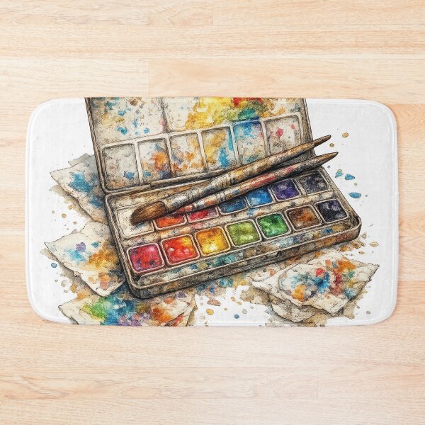 Item preview, Watercolor Paint Palette with Brushes and Colorful Splashes designed and sold by jgvisualarts.