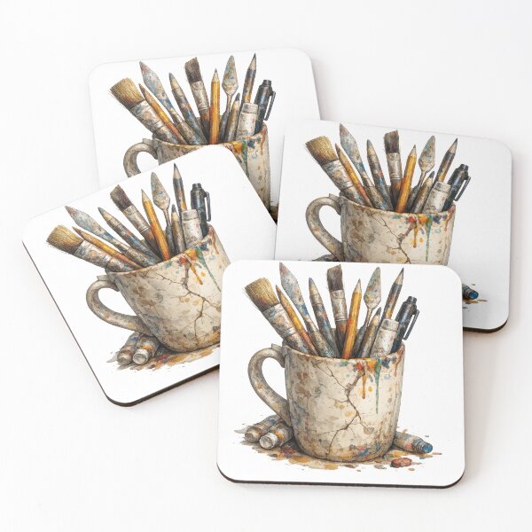 Item preview, Paint Stained Artist Mug with Brushes and Supplies designed and sold by jgvisualarts.