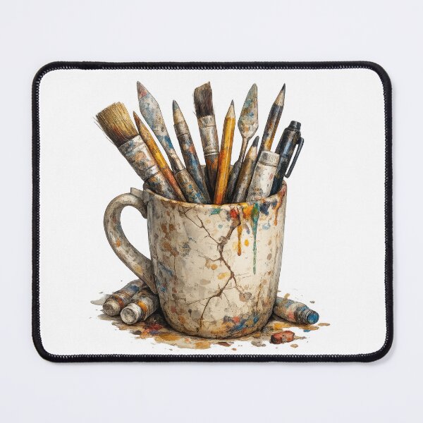 Item preview, Paint Stained Artist Mug with Brushes and Supplies designed and sold by jgvisualarts.