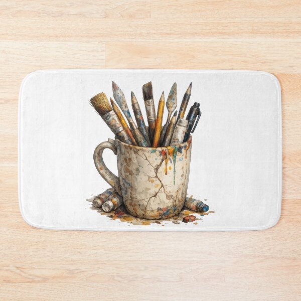 Item preview, Paint Stained Artist Mug with Brushes and Supplies designed and sold by jgvisualarts.