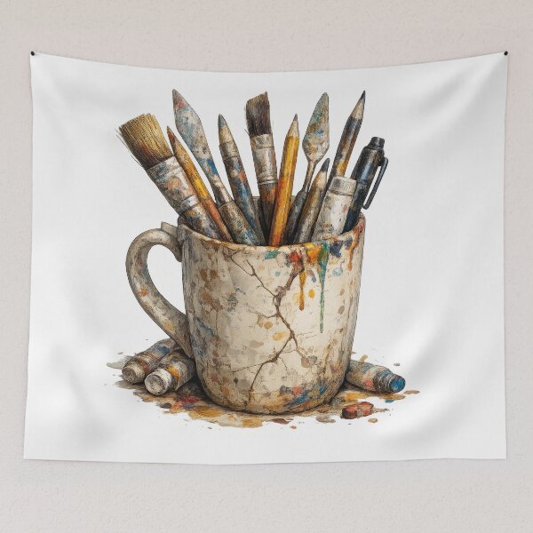Item preview, Paint Stained Artist Mug with Brushes and Supplies designed and sold by jgvisualarts.
