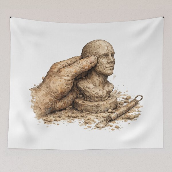 Item preview, Hands Sculpting a Clay Head Artistic Illustration designed and sold by jgvisualarts.