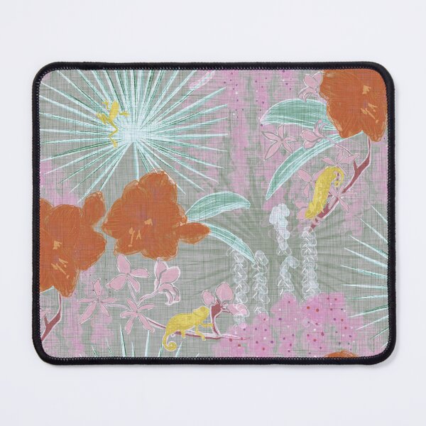 Item preview, Hot House Tropical Floral with Geckos, Frogs, Plumeria, and Palms Pastels Pink and Coral Red designed and sold by LoveAlways-AEP.