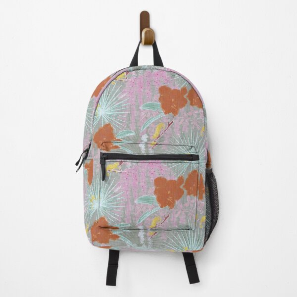 Item preview, Hot House Tropical Floral with Geckos, Frogs, Plumeria, and Palms Pastels Pink and Coral Red designed and sold by LoveAlways-AEP.