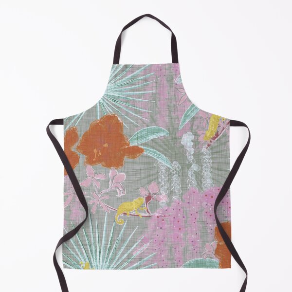 Item preview, Hot House Tropical Floral with Geckos, Frogs, Plumeria, and Palms Pastels Pink and Coral Red designed and sold by LoveAlways-AEP.