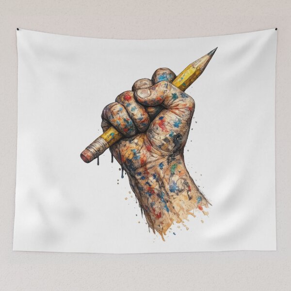 Item preview, Artist Hand Holding Pencil with Colorful Paint Splatter designed and sold by jgvisualarts.