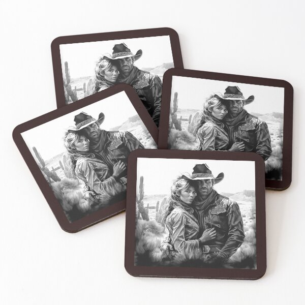 Item preview, Black and White Western Cowboy Couple Desert Romance designed and sold by inkoutninja.