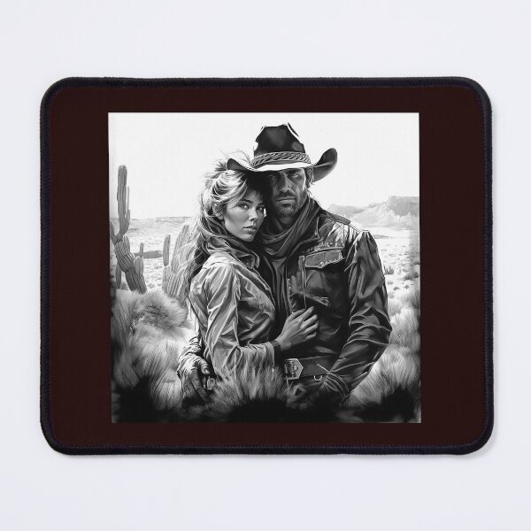 Item preview, Black and White Western Cowboy Couple Desert Romance designed and sold by inkoutninja.