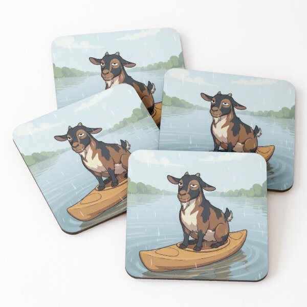 Item preview, Goat in Kayak Cartoon Sticker - Rex Dissociating in Rain Meme designed and sold by BarnyardHyjinx.