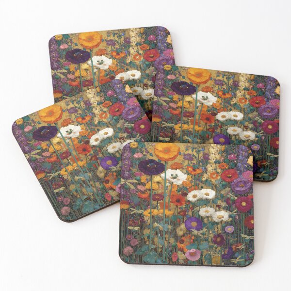 Item preview, Art Nouveau blooming flowers and golden dragon flies (Klimt style) designed and sold by MagicStrawberry.
