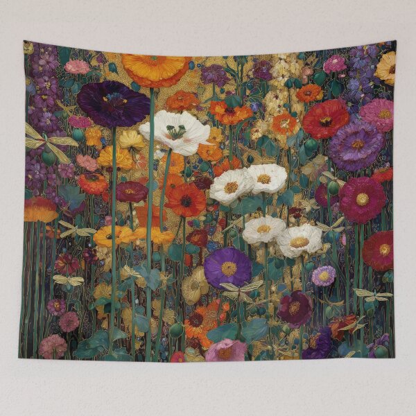 Item preview, Art Nouveau blooming flowers and golden dragon flies (Klimt style) designed and sold by MagicStrawberry.
