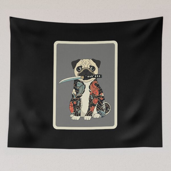 Item preview, Tattooed Pug with Katana Cute Samurai Dog Illustration designed and sold by JordynLadukeg65.