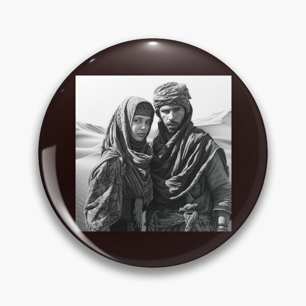 Item preview, Black and White Desert Nomad Couple Portrait Art designed and sold by inkoutninja.