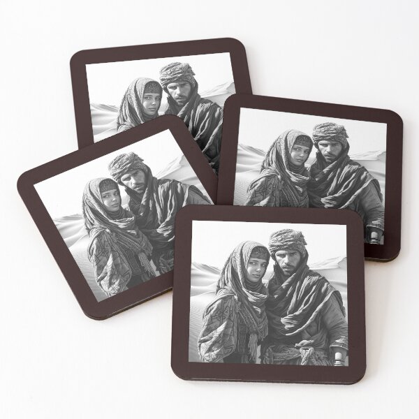 Item preview, Black and White Desert Nomad Couple Portrait Art designed and sold by inkoutninja.