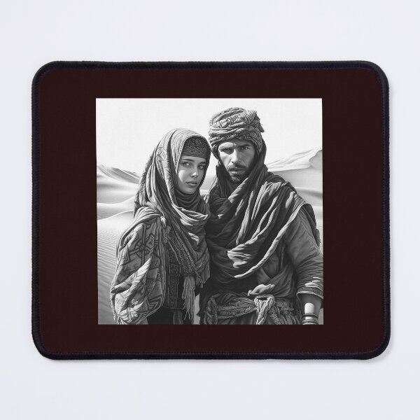 Item preview, Black and White Desert Nomad Couple Portrait Art designed and sold by inkoutninja.