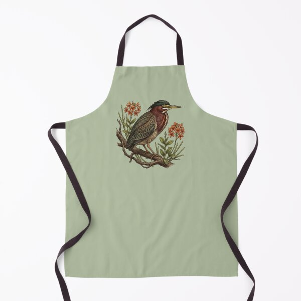 Item preview, Green Heron Orange Orchids Wetland Bird Illustration designed and sold by BirdsnStuff.