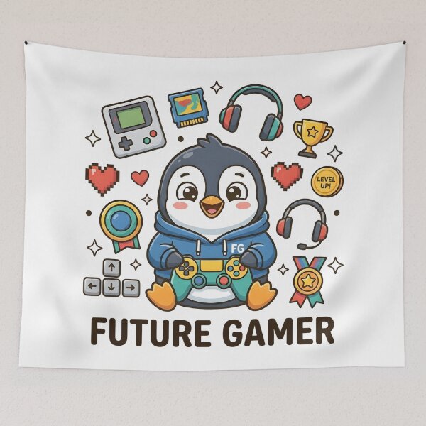 Item preview, Cute Penguin Future Gamer Kids T-Shirt – Funny Gaming Penguin designed and sold by DIRTYSKETCHH.