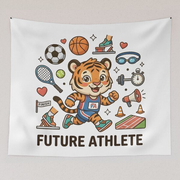 Item preview, Cute Tiger Future Athlete Kids T-Shirt – Sporty Tiger Cartoon designed and sold by DIRTYSKETCHH.