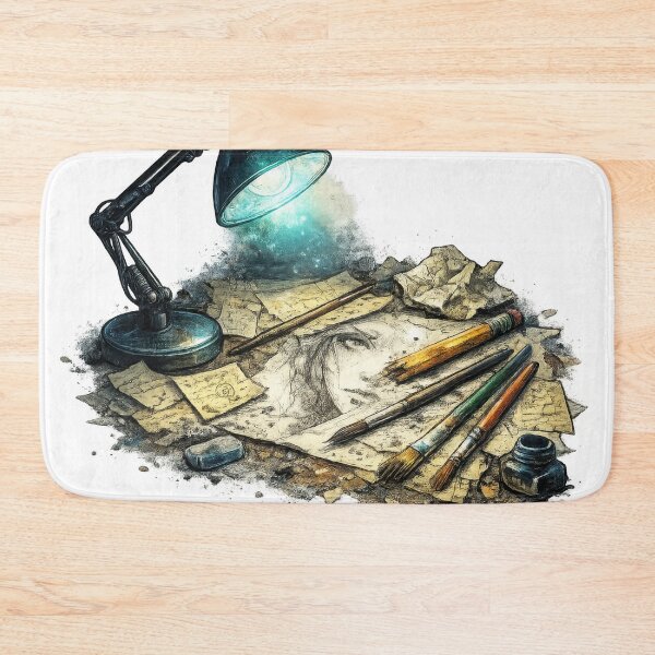 Item preview, Glowing Desk Lamp Over Artist Tools and Maps designed and sold by jgvisualarts.
