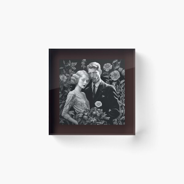 Item preview, Vintage Gothic Couple Portrait with Floral Black and White Art designed and sold by inkoutninja.