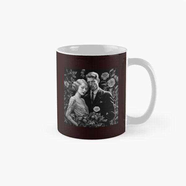 Item preview, Vintage Gothic Couple Portrait with Floral Black and White Art designed and sold by inkoutninja.