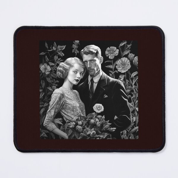 Item preview, Vintage Gothic Couple Portrait with Floral Black and White Art designed and sold by inkoutninja.