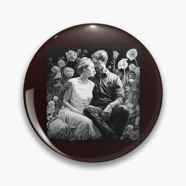 Item preview, Romantic Couple in Flower Garden Black and White Art designed and sold by inkoutninja.