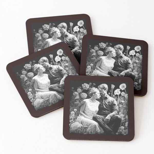 Item preview, Romantic Couple in Flower Garden Black and White Art designed and sold by inkoutninja.