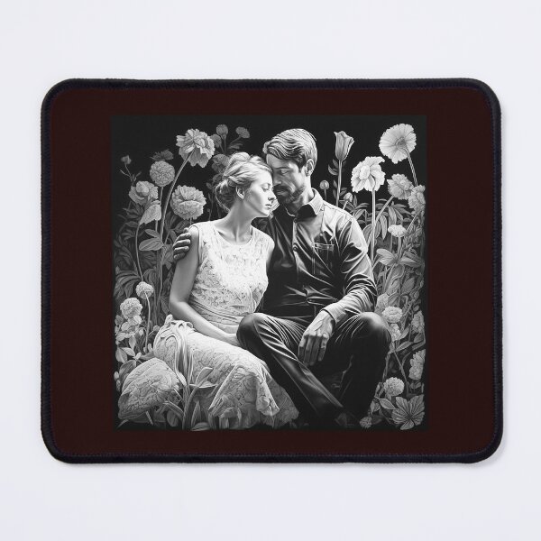 Item preview, Romantic Couple in Flower Garden Black and White Art designed and sold by inkoutninja.