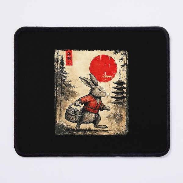 Item preview, Vintage Japanese Rabbit Art with Red Sun Illustration designed and sold by titanlevi.