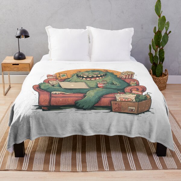 Item preview, Funny Green Monster Gaming on Couch Snack Illustration designed and sold by StickerHavenn.