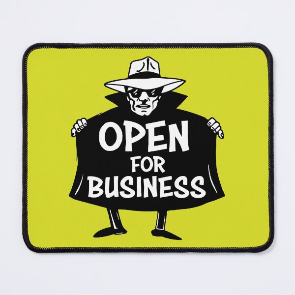 Item preview, Open for Business – Vintage Spy Cartoon Sign, Retro Humor Illustration designed and sold by PIXEL POP DESIGNS - Beyond the Norm!.