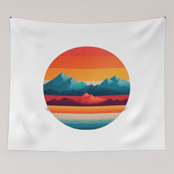 Item preview, Retro Mountain Sunset Circle Cool Vintage Landscape Art designed and sold by StickerHavenn.