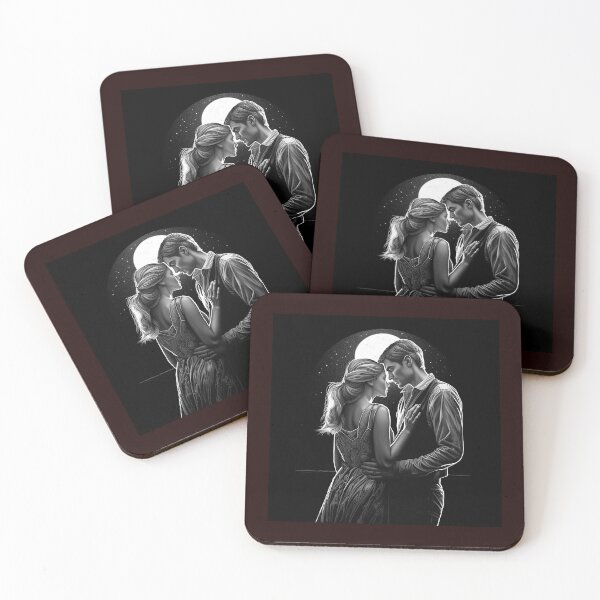 Item preview, Romantic Couple Under Full Moon Black and White Art designed and sold by inkoutninja.