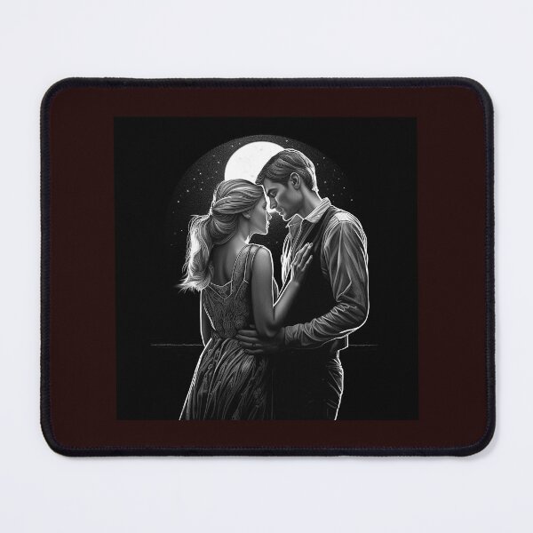 Item preview, Romantic Couple Under Full Moon Black and White Art designed and sold by inkoutninja.