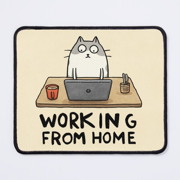 Item preview, Working From Home Cat Funny Office Desk Illustration designed and sold by StickerHavenn.