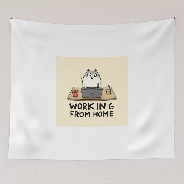 Item preview, Working From Home Cat Funny Office Desk Illustration designed and sold by StickerHavenn.