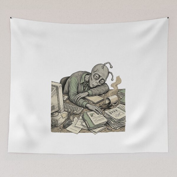 Item preview, Funny Alien Burnout Office Work T-Shirt designed and sold by MaynyStudio.