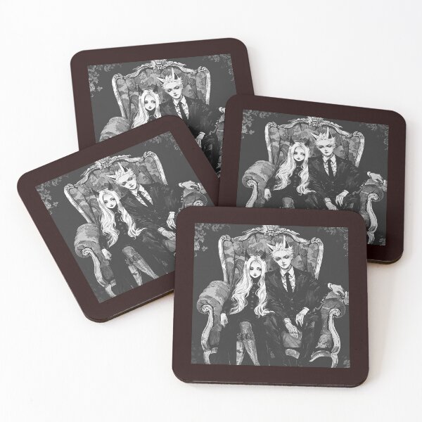 Item preview, Gothic Anime Vampire Couple on Throne Black and White Art designed and sold by inkoutninja.