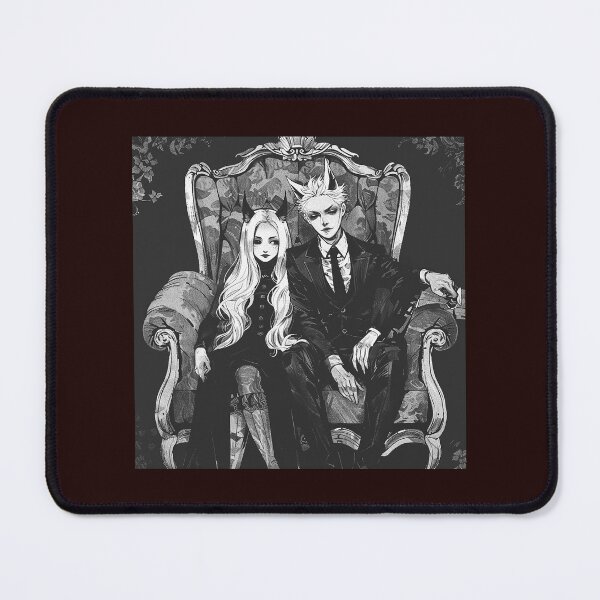 Item preview, Gothic Anime Vampire Couple on Throne Black and White Art designed and sold by inkoutninja.