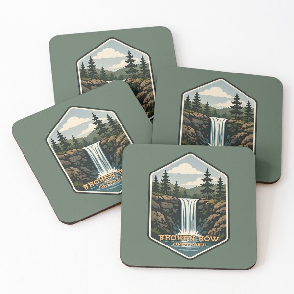 Item preview, Broken Bow Oklahoma Waterfall Vintage Badge | Beavers Bend State Park Style Nature Illustration designed and sold by SimplyJasper.