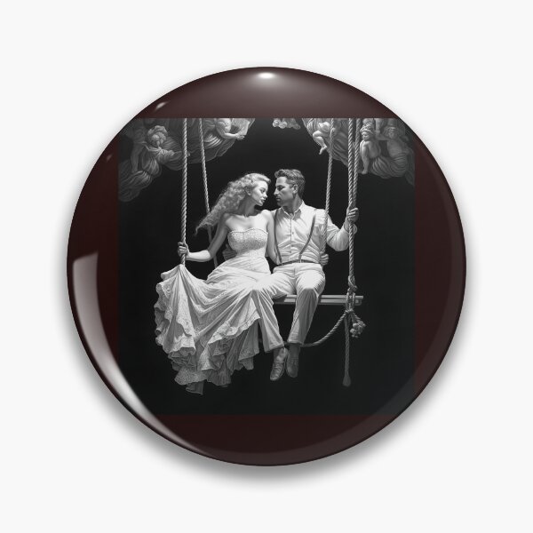 Item preview, Romantic Couple on Swing Black and White Floral Art designed and sold by inkoutninja.