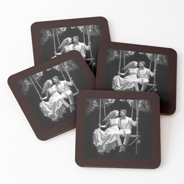Item preview, Romantic Couple on Swing Black and White Floral Art designed and sold by inkoutninja.
