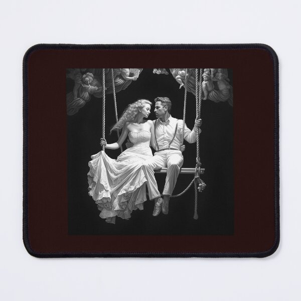 Item preview, Romantic Couple on Swing Black and White Floral Art designed and sold by inkoutninja.
