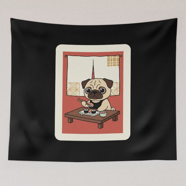Item preview, Cute Pug Eating Sushi Japanese Aesthetic designed and sold by JordynLadukeg65.