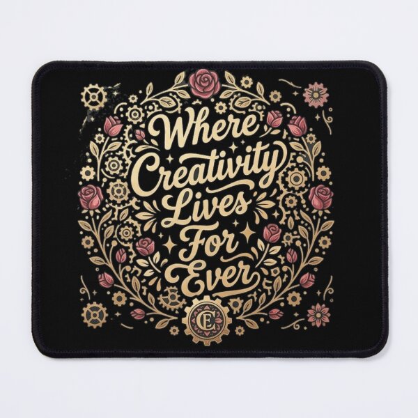 Item preview, Where Creativity Lives Forever – Vintage Floral Steampunk Typography Design designed and sold by  BreedCraft Studio.
