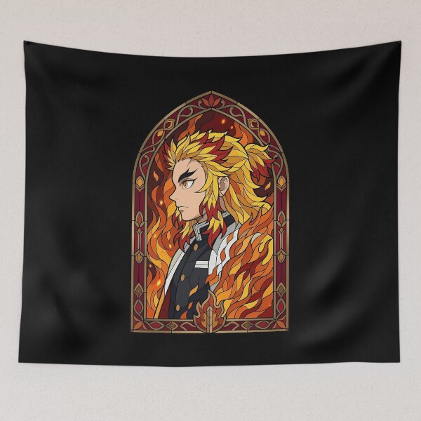 Artikelvorschau, Kyojuro Rengoku Demon Slayer Crimson Flame Buntglasfenster entworfen und verkauft von mildaclairmo.